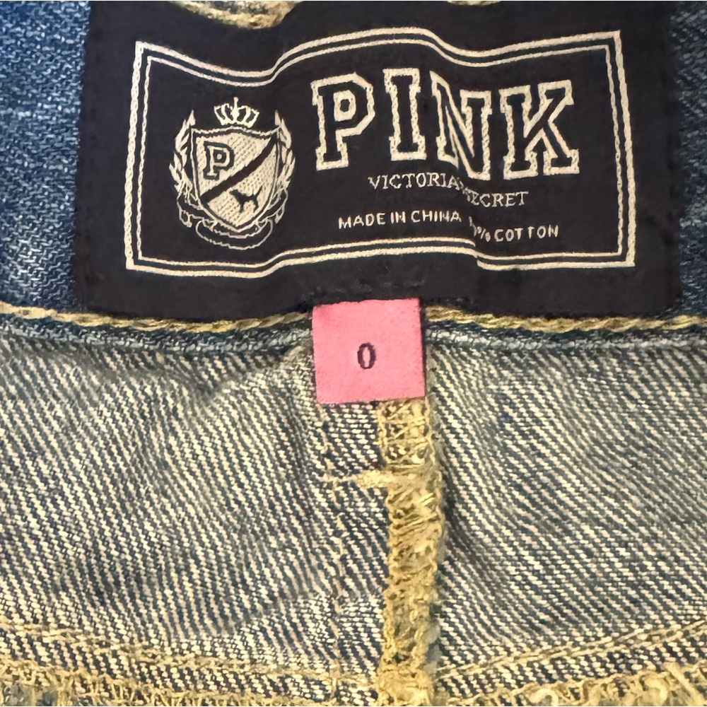 NWOT size 0 Vintage PINK Victoria's Secret Distressed Denim Extra Mini Skirt - Picture 2 of 8